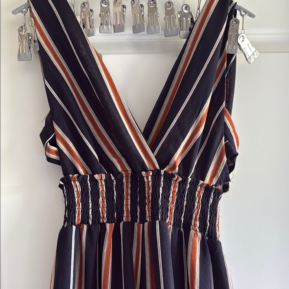 American Threads Blue and Pink Sleeveless Jumpsuit V-neck Casual
